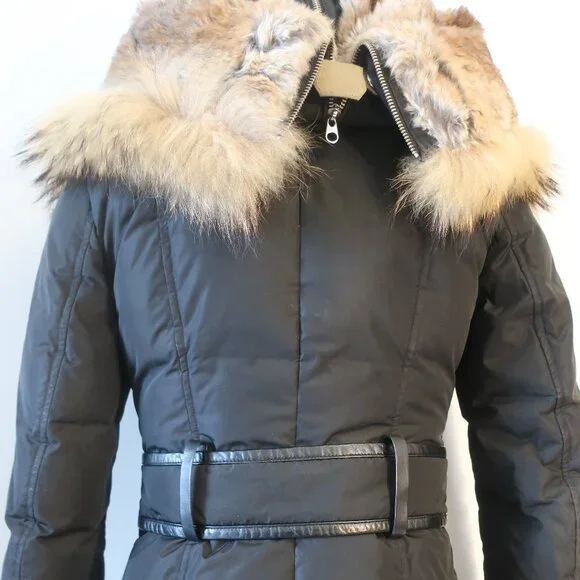 Womens Mackage Lavish Trish Black Fur Hood Trim Zip Duck Down Puffer Coat XS